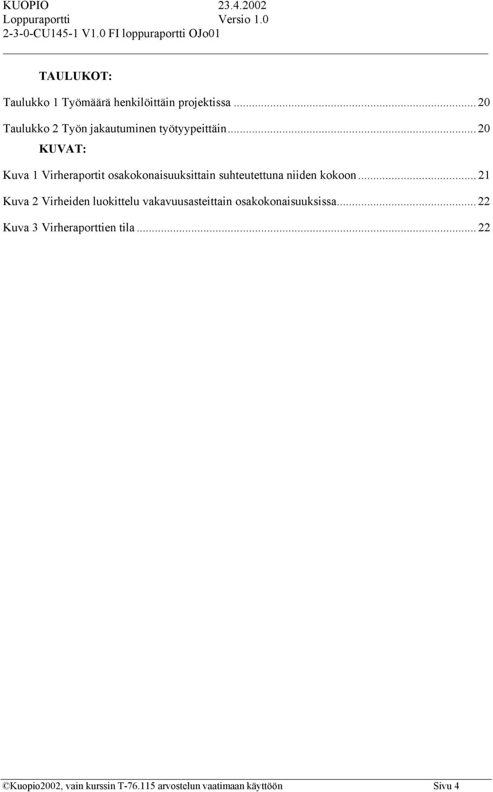 .. 20 KUVAT: Kuva 1 Virheraportit osakokonaisuuksittain suhteutettuna niiden kokoon.