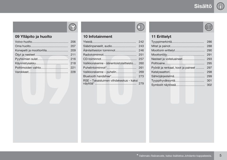 .. 257 Valikkorakenne - äänentoistolaitteisto... 260 Puhelintoiminnot*... 261 Valikkorakenne puhelin... 269 Bluetooth handsfree*... 273 RSE Takaistuimen viihdekeskus kaksi näyttöä*.