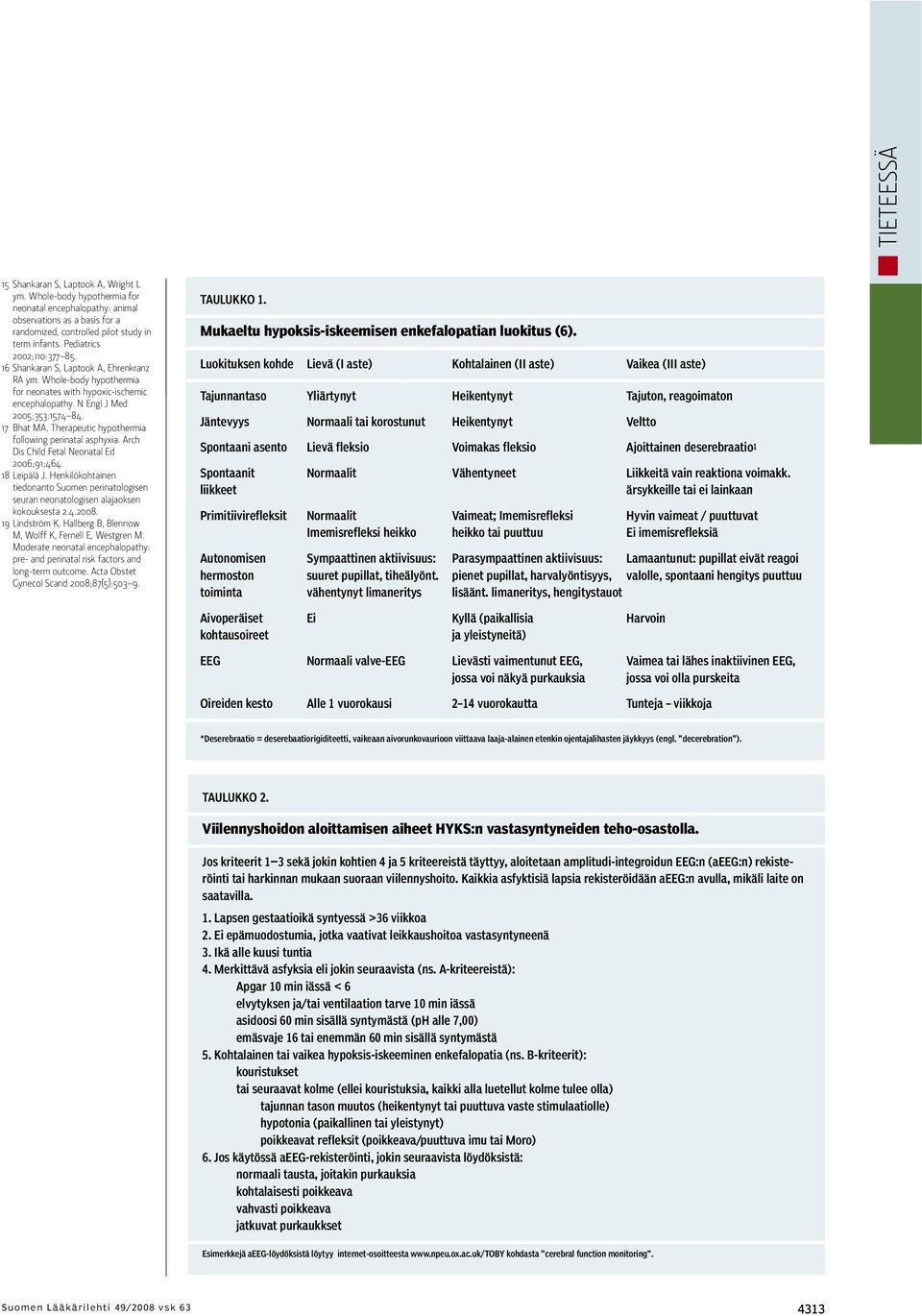 Therapeutic hypothermia following perinatal asphyxia. Arch Dis Child Fetal Neonatal Ed 2006;91;464. 18 Leipälä J.