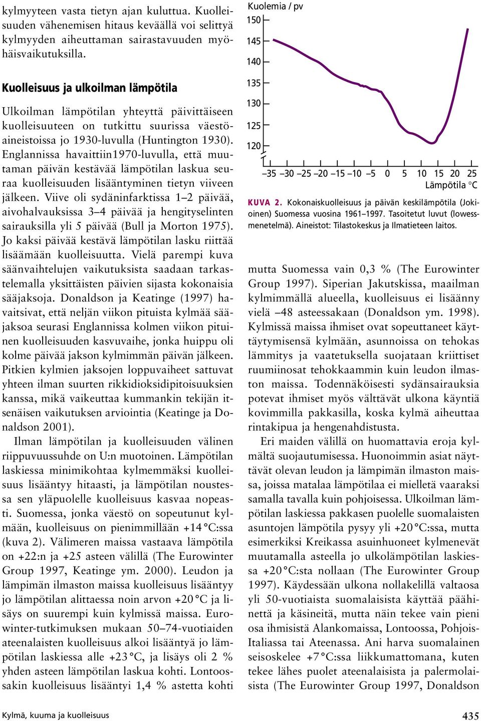 Englannissa havaittiin1970-luvulla, että muutaman päivän kestävää lämpötilan laskua seuraa kuolleisuuden lisääntyminen tietyn viiveen jälkeen.