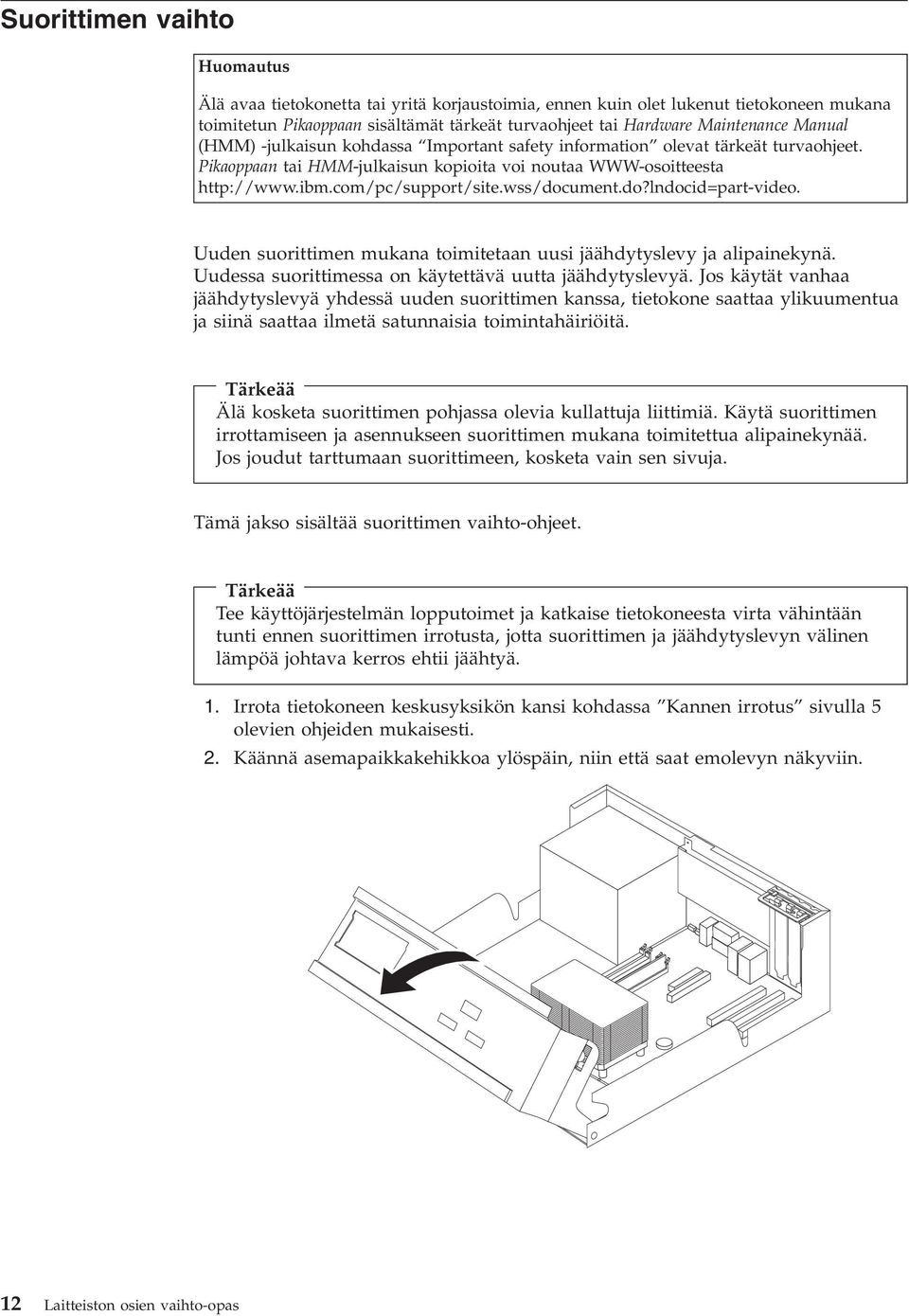 Pikaoppaan tai HMM-julkaisun kopioita voi noutaa WWW-osoitteesta http://www.ibm.com/pc/support/site.wss/document.do?lndocid=part-video.