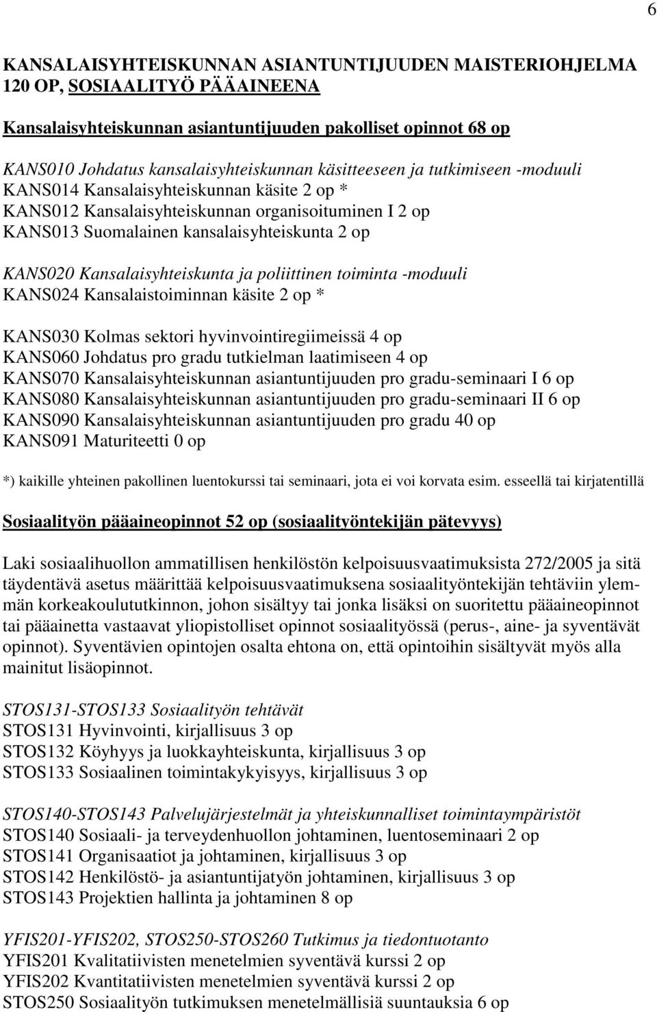 Kansalaisyhteiskunta ja poliittinen toiminta -moduuli KANS024 Kansalaistoiminnan käsite 2 op * KANS030 Kolmas sektori hyvinvointiregiimeissä 4 op KANS060 Johdatus pro gradu tutkielman laatimiseen 4