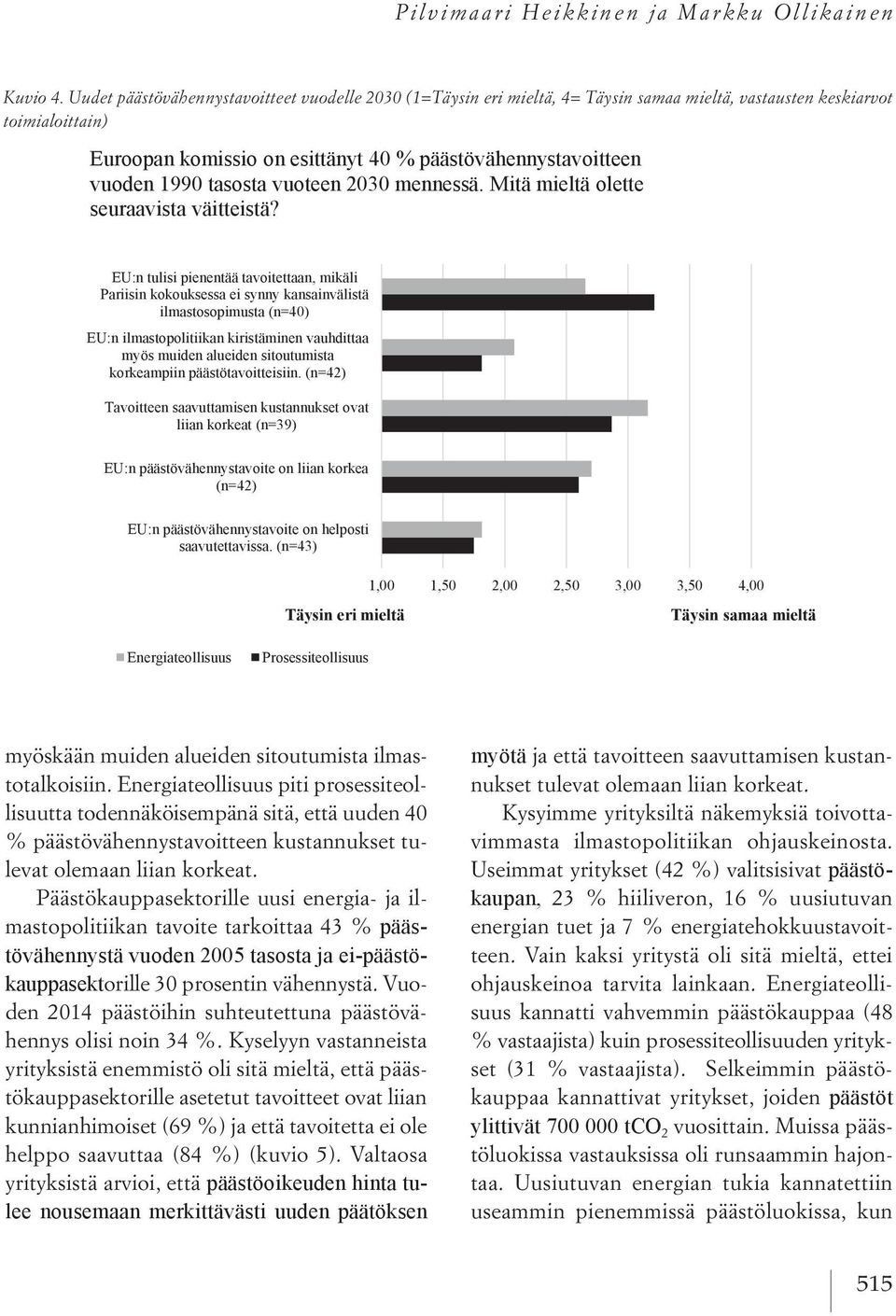 Uudet päästövähennystavoitteet vuodelle 2030 vuodelle (1=Täysin 2030 eri (1=Täysin mieltä, 4= eri Täysin mieltä, samaa 4= Täysin mieltä, samaa vastausten mieltä, keskiarvot toimialoittain) vastausten