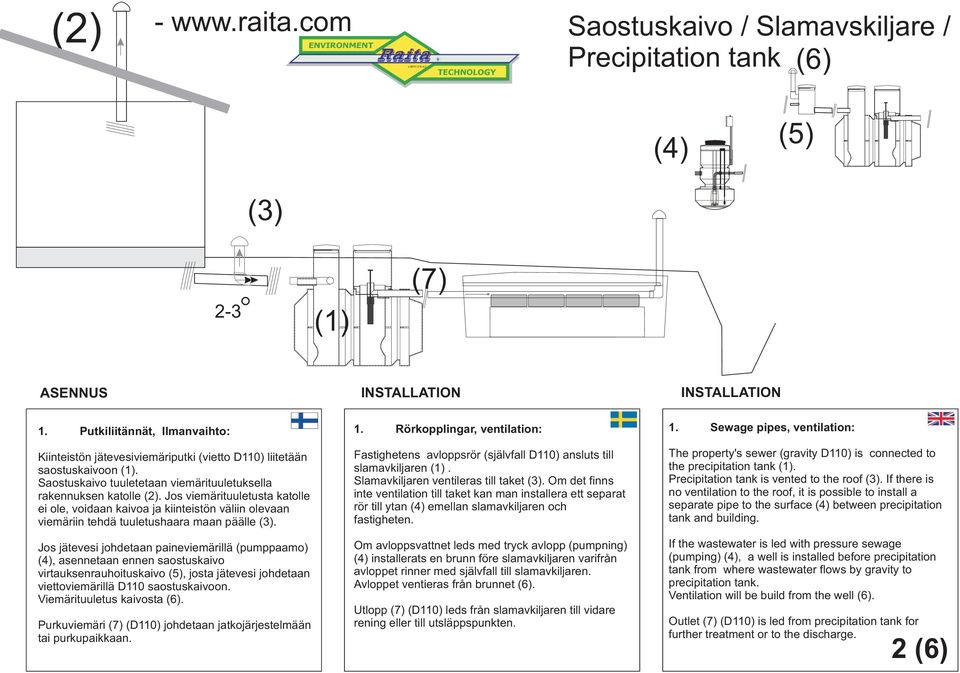 Jos viemärituuletusta katolle ei ole, voidaan kaivoa ja kiinteistön väliin olevaan viemäriin tehdä tuuletushaara maan päälle (.