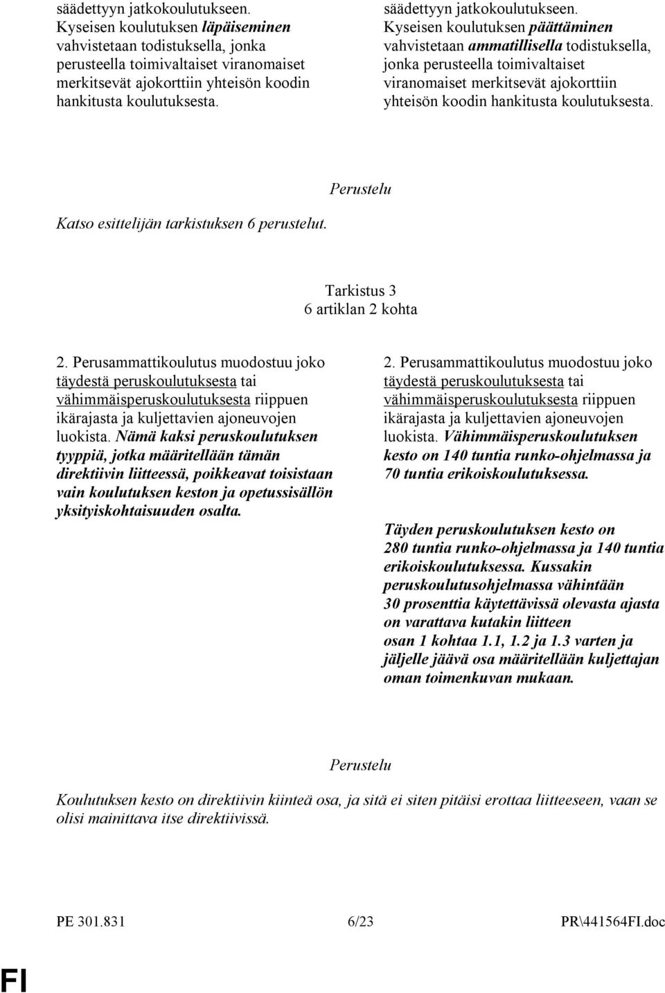 Kyseisen koulutuksen päättäminen vahvistetaan ammatillisella todistuksella, jonka perusteella toimivaltaiset viranomaiset merkitsevät ajokorttiin yhteisön koodin hankitusta koulutuksesta.