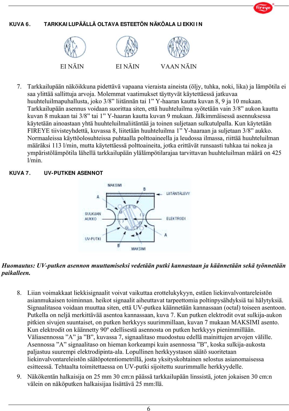 Molemmat vaatimukset täyttyvät käytettäessä jatkuvaa huuhteluilmapuhallusta, joko 3/8 liitännän tai 1 Y-haaran kautta kuvan 8, 9 ja 10 mukaan.