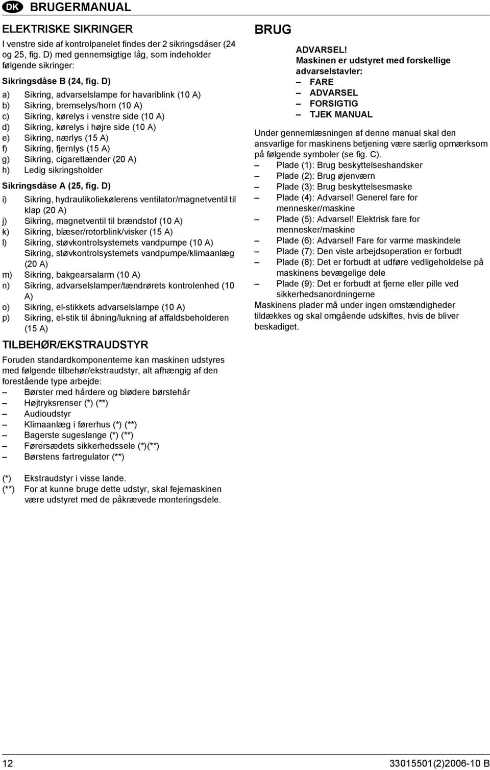 Sikring, fjernlys (15 A) g) Sikring, cigarettænder (20 A) h) Ledig sikringsholder Sikringsdåse A (25, fig.