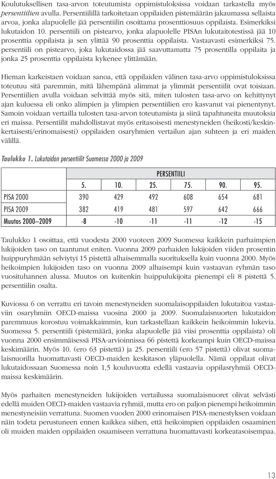 persentiili on pistearvo, jonka alapuolelle PISAn lukutaitotestissä jää 10 prosenttia oppilaista ja sen ylittää 90 prosenttia oppilaista. Vastaavasti esimerkiksi 75.