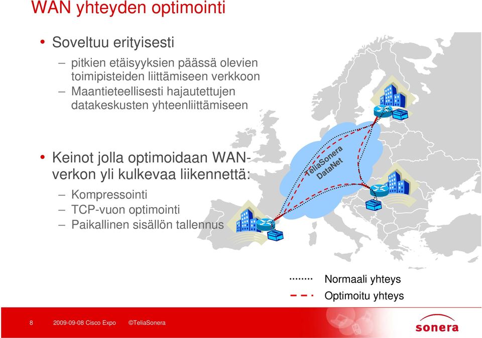 yhteenliittämiseen Keinot jolla optimoidaan WANverkon yli kulkevaa liikennettä: