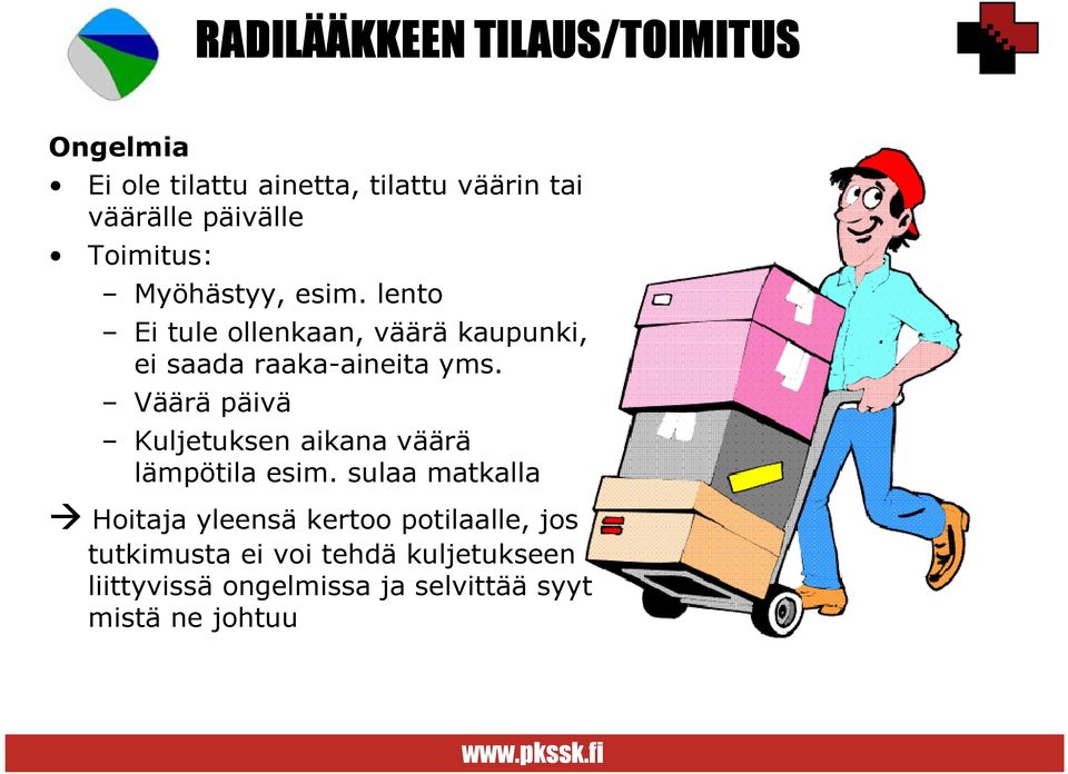 Väärä päivä Kuljetuksen aikana väärä lämpötila esim.