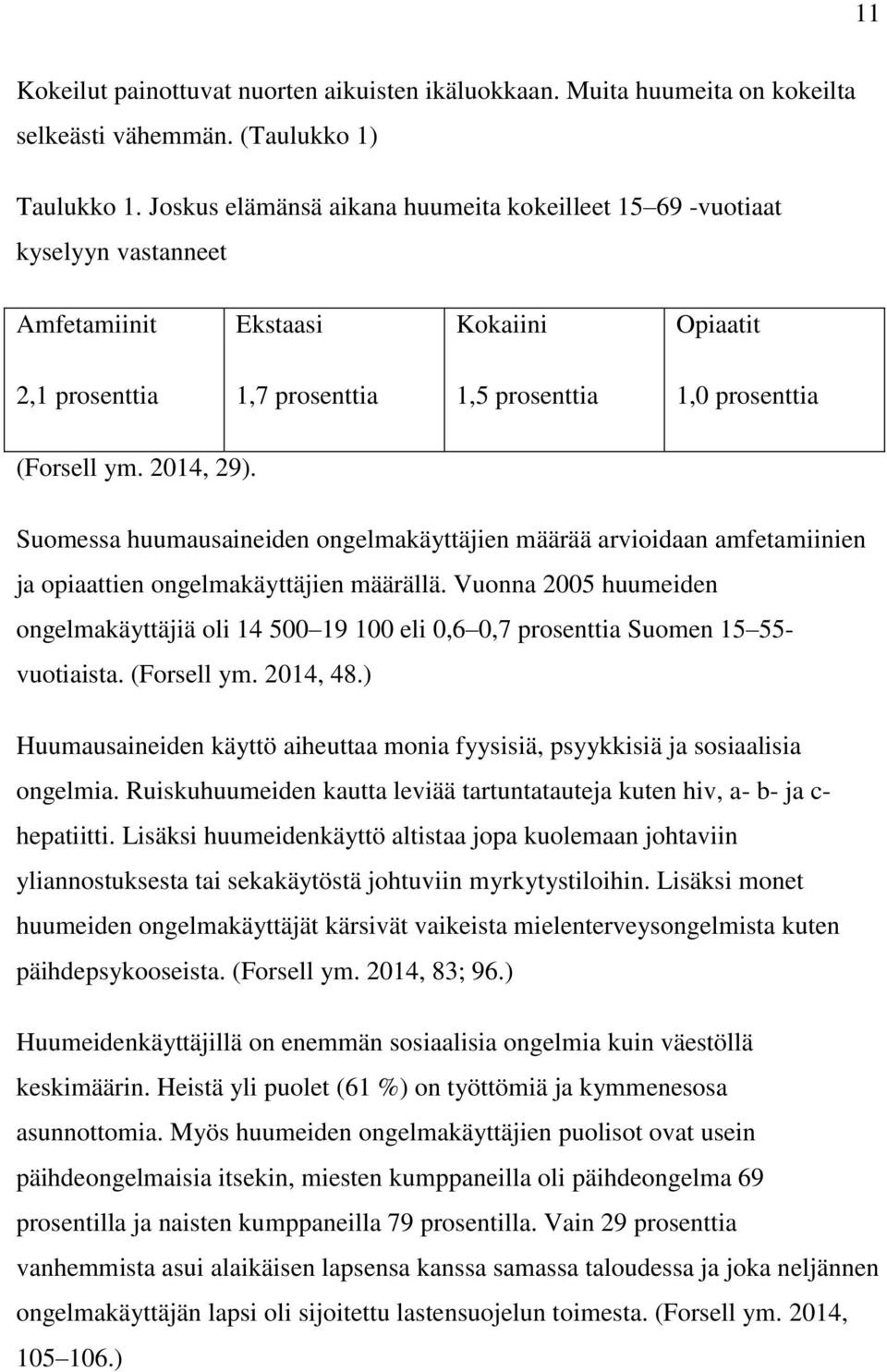 2014, 29). Suomessa huumausaineiden ongelmakäyttäjien määrää arvioidaan amfetamiinien ja opiaattien ongelmakäyttäjien määrällä.