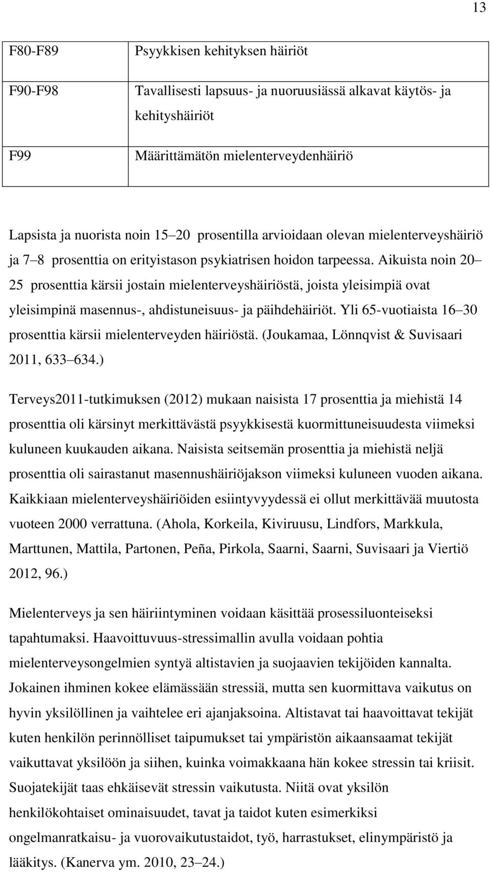 Aikuista noin 20 25 prosenttia kärsii jostain mielenterveyshäiriöstä, joista yleisimpiä ovat yleisimpinä masennus-, ahdistuneisuus- ja päihdehäiriöt.