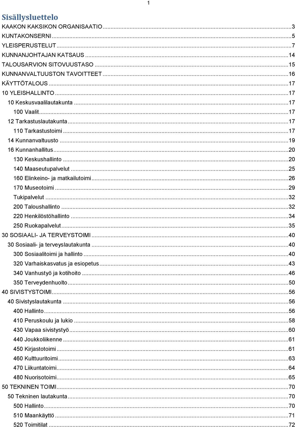 .. 20 140 Maaseutupalvelut... 25 160 Elinkeino- ja matkailutoimi... 26 170 Museotoimi... 29 Tukipalvelut... 32 200 Taloushallinto... 32 220 Henkilöstöhallinto... 34 250 Ruokapalvelut.