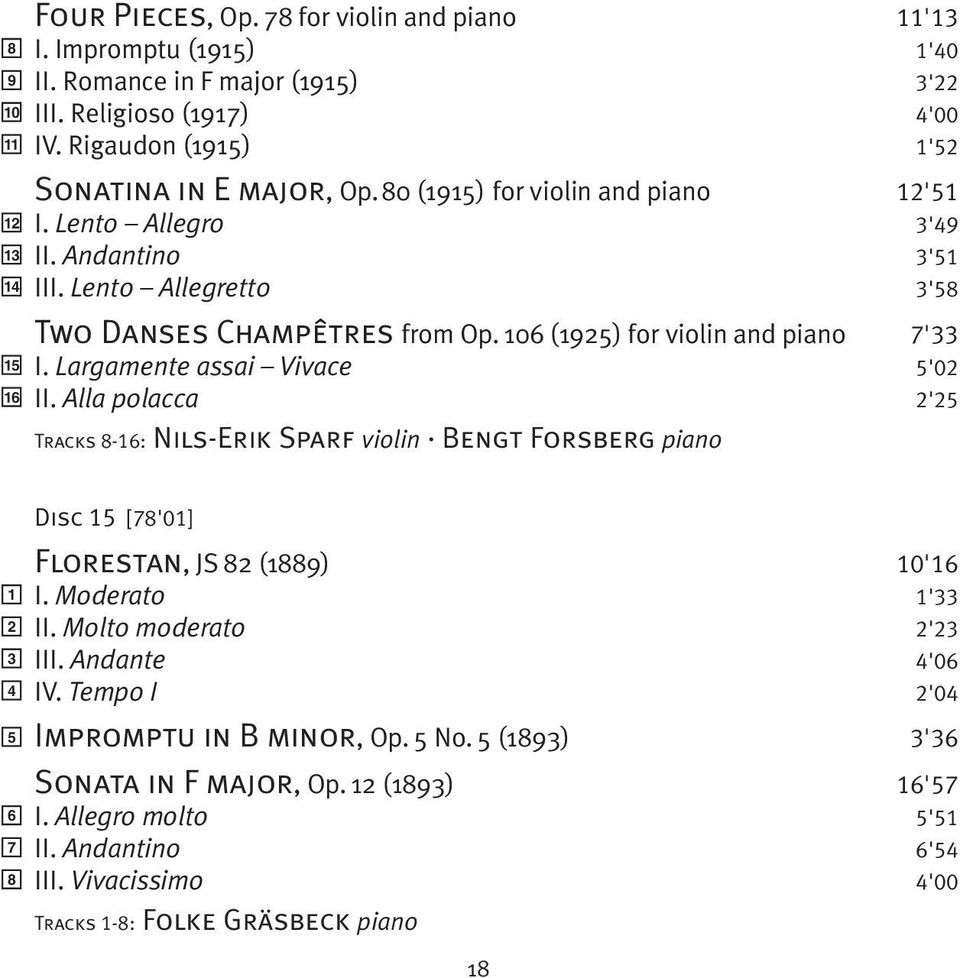 106 (1925) for violin and piano 7'33 I. Largamente assai Vivace 5'02 II.