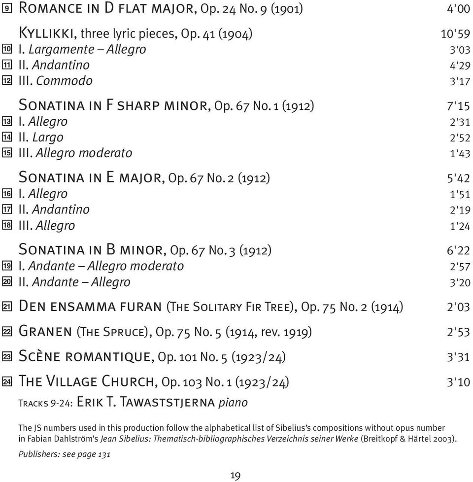 Andantino 2'19 III. Allegro 1'24 Sonatina in B minor, Op. 67 No.3 (1912) 6'22 I. Andante Allegro moderato 2'57 II. Andante Allegro 3'20 21 22 23 24 Den ensamma furan (The Solitary Fir Tree), Op.
