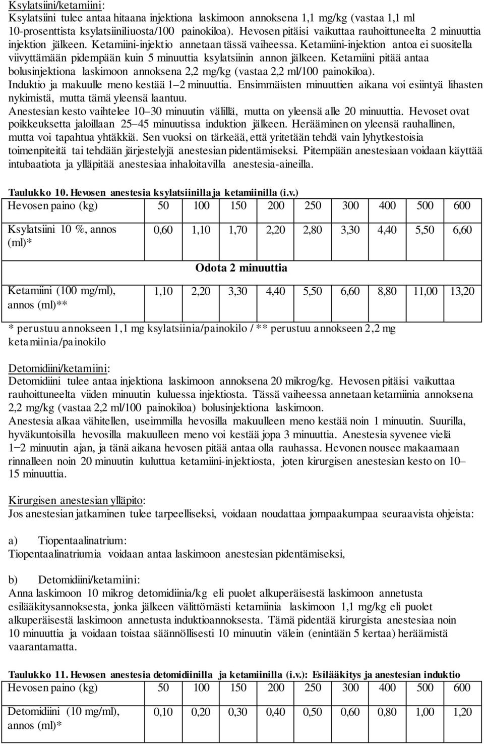 Ketamiini-injektion antoa ei suositella viivyttämään pidempään kuin 5 minuuttia ksylatsiinin annon jälkeen.