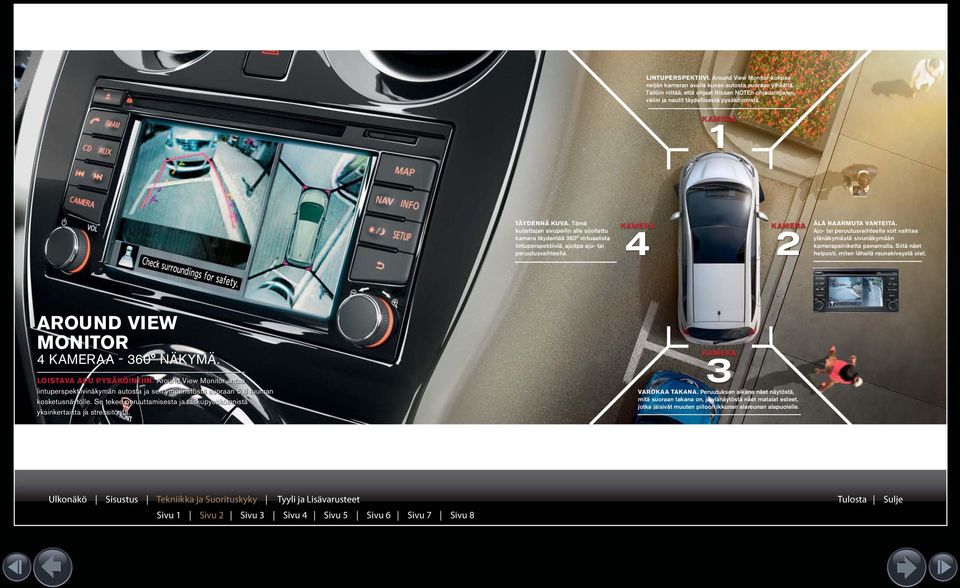 Tämä KAMERA kuljettajan sivupeilin alle sijoitettu 4 kamera täydentää 360 virtuaalista lintuperspektiiviä, ajoitpa ajo- tai peruutusvaihteella. KAMERA 2 ÄLÄ NAARMUTA VANTEITA.