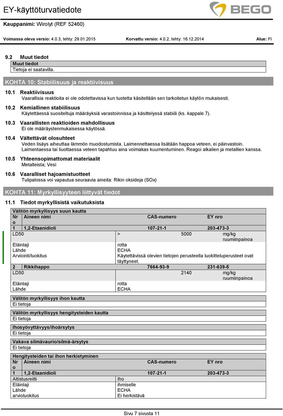 1 Reaktiivisuus Vaarallisia reaktiita ei le dtettavissa kun tutetta käsitellään sen tarkitetun käytön mukaisesti. 10.