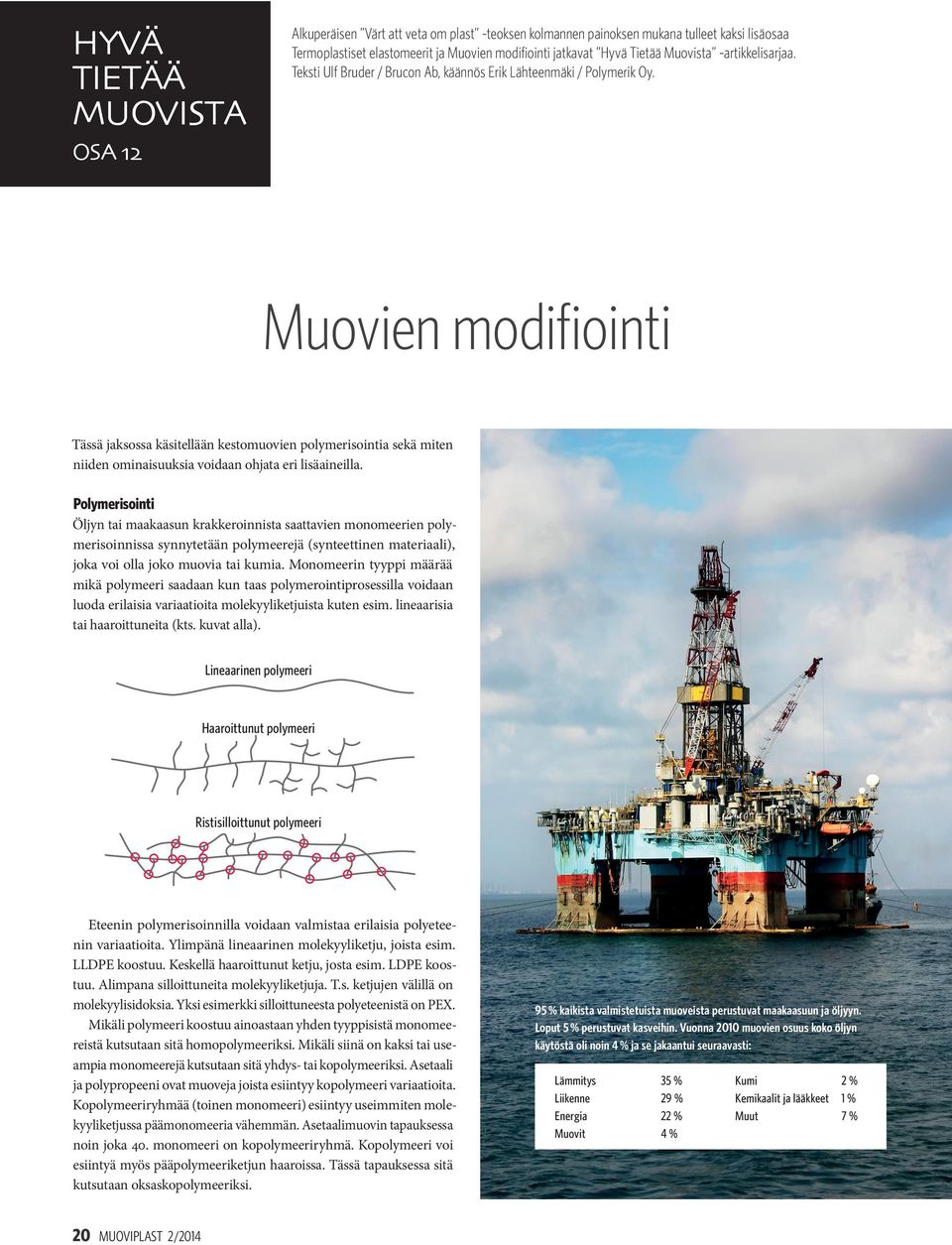 OSA 12 Muovien modifiointi Tässä jaksossa käsitellään kestomuovien polymerisointia sekä miten niiden ominaisuuksia voidaan ohjata eri lisäaineilla.