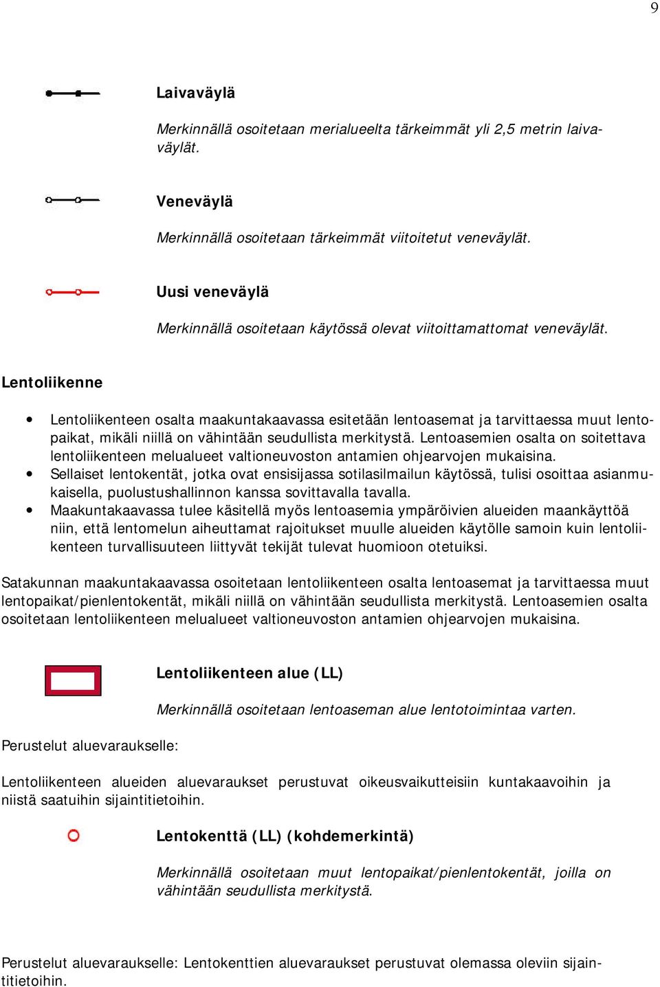 Lentoliikenne Lentoliikenteen osalta maakuntakaavassa esitetään lentoasemat ja tarvittaessa muut lentopaikat, mikäli niillä on vähintään seudullista merkitystä.