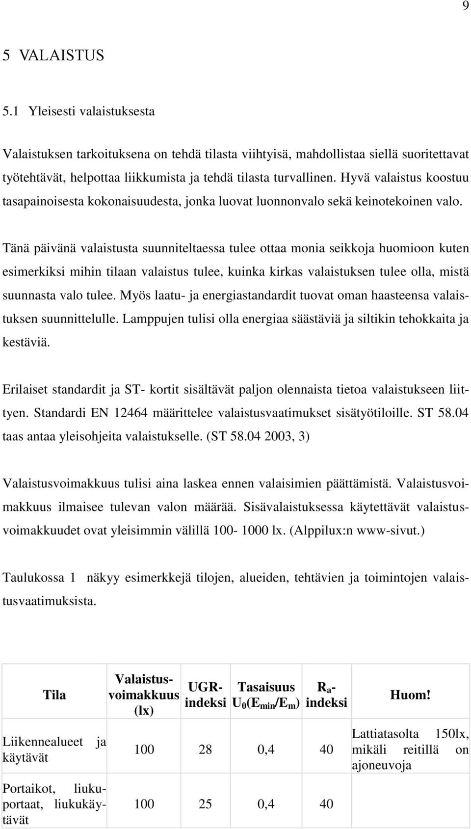 Tänä päivänä valaistusta suunniteltaessa tulee ottaa monia seikkoja huomioon kuten esimerkiksi mihin tilaan valaistus tulee, kuinka kirkas valaistuksen tulee olla, mistä suunnasta valo tulee.