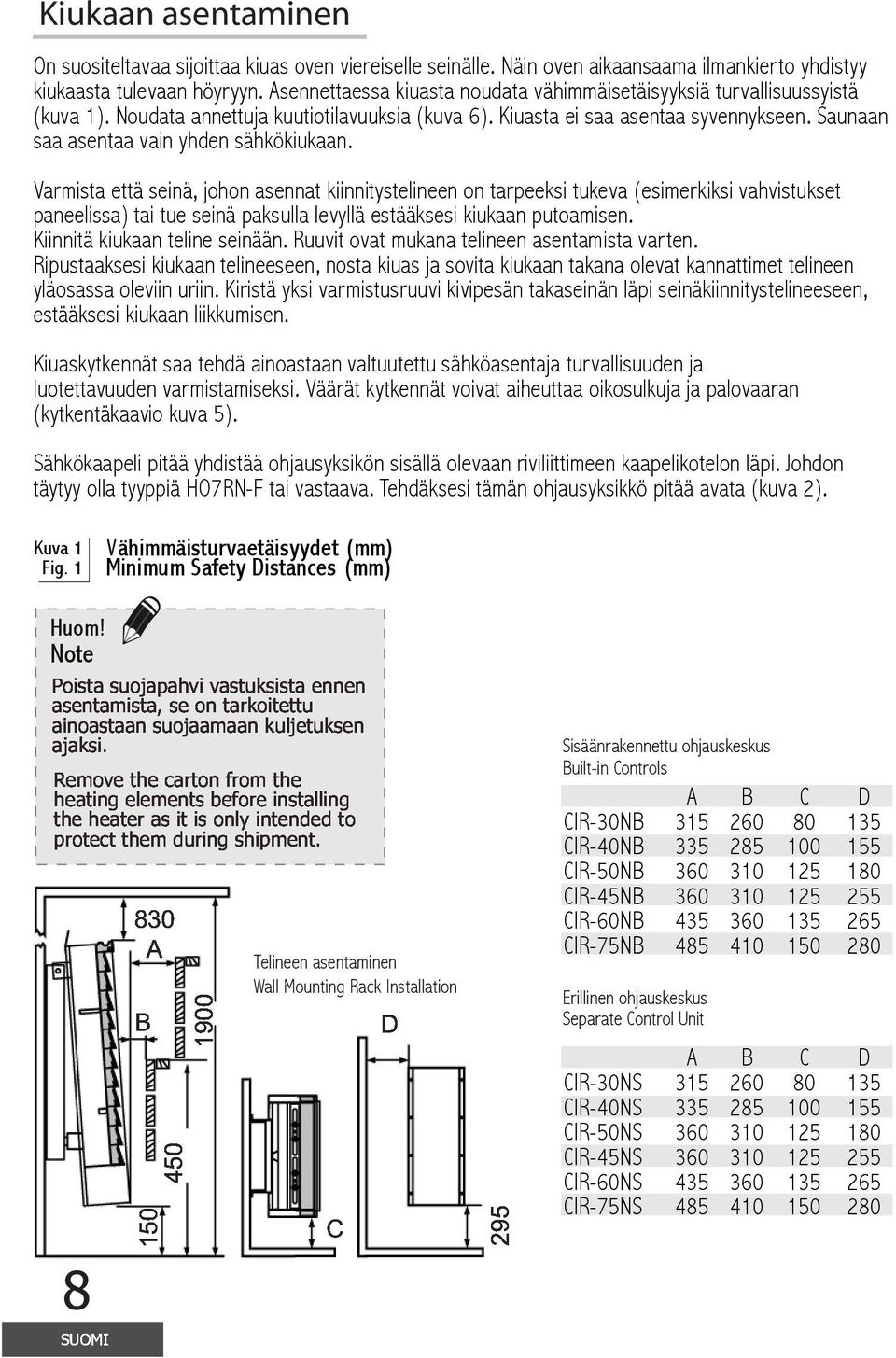 Saunaan saa asentaa vain yhden sähkökiukaan.