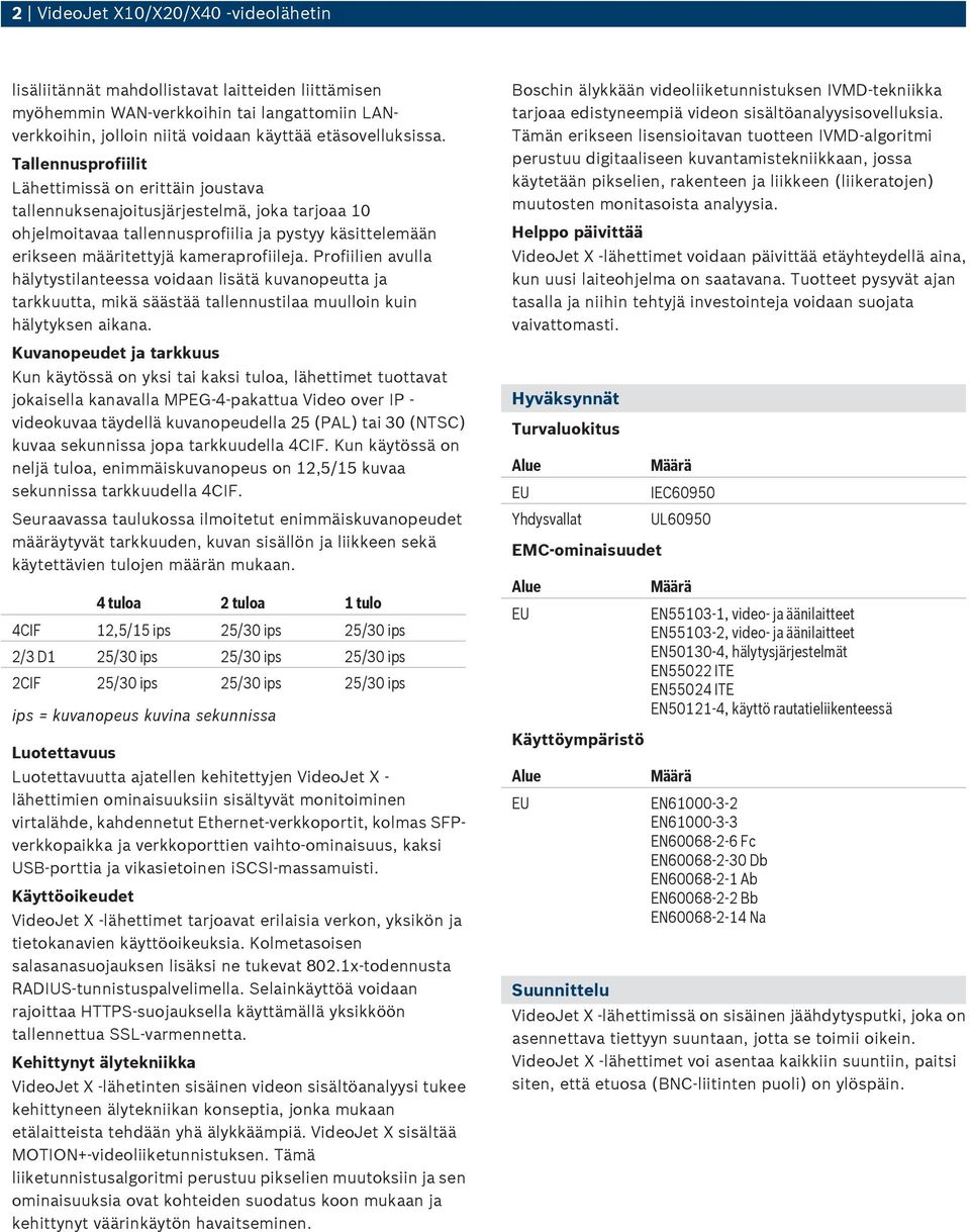 Profiilien avulla hälytystilanteessa voidaan lisätä kuvanopeutta ja tarkkuutta, mikä säästää tallennustilaa muulloin kuin hälytyksen aikana.