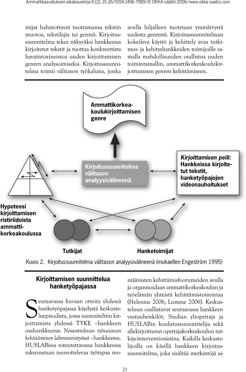 Kirjoitussuunnitelma toimii välitason työkaluna, jonka avulla hiljalleen tuotetaan ymmärrystä uudesta genrestä.