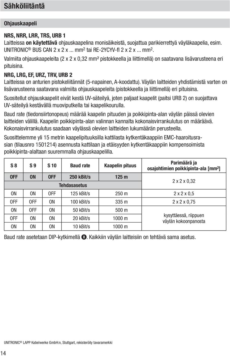 NRG, LRG, EF, URZ, TRV, URB 2 Laitteissa on anturien pistokeliitännät (5-napainen, A-koodattu).