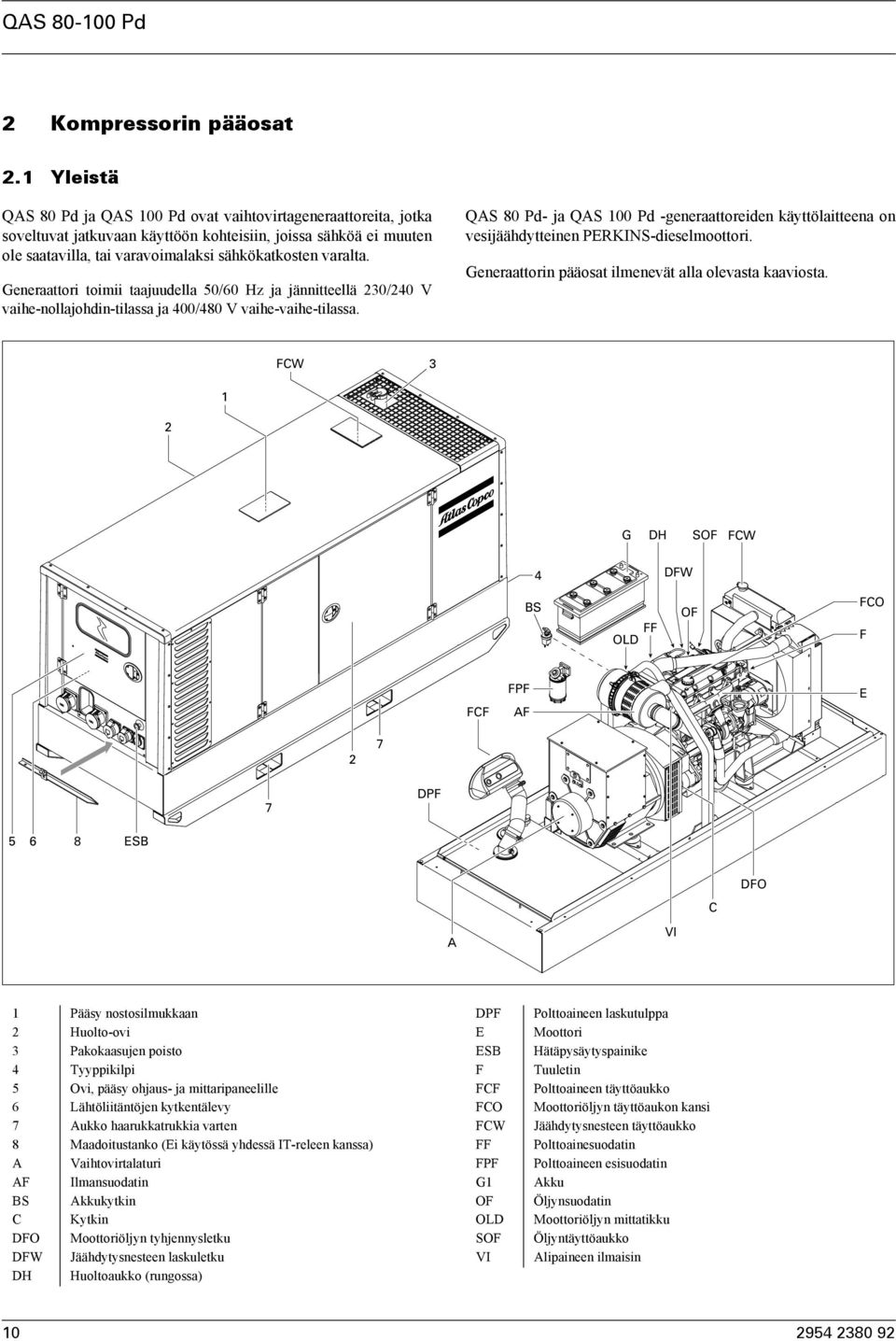 Generaattori toimii taajuudella 0/60 Hz ja jännitteellä 230/240 V vaihe-nollajohdin-tilassa ja 400/480 V vaihe-vaihe-tilassa.