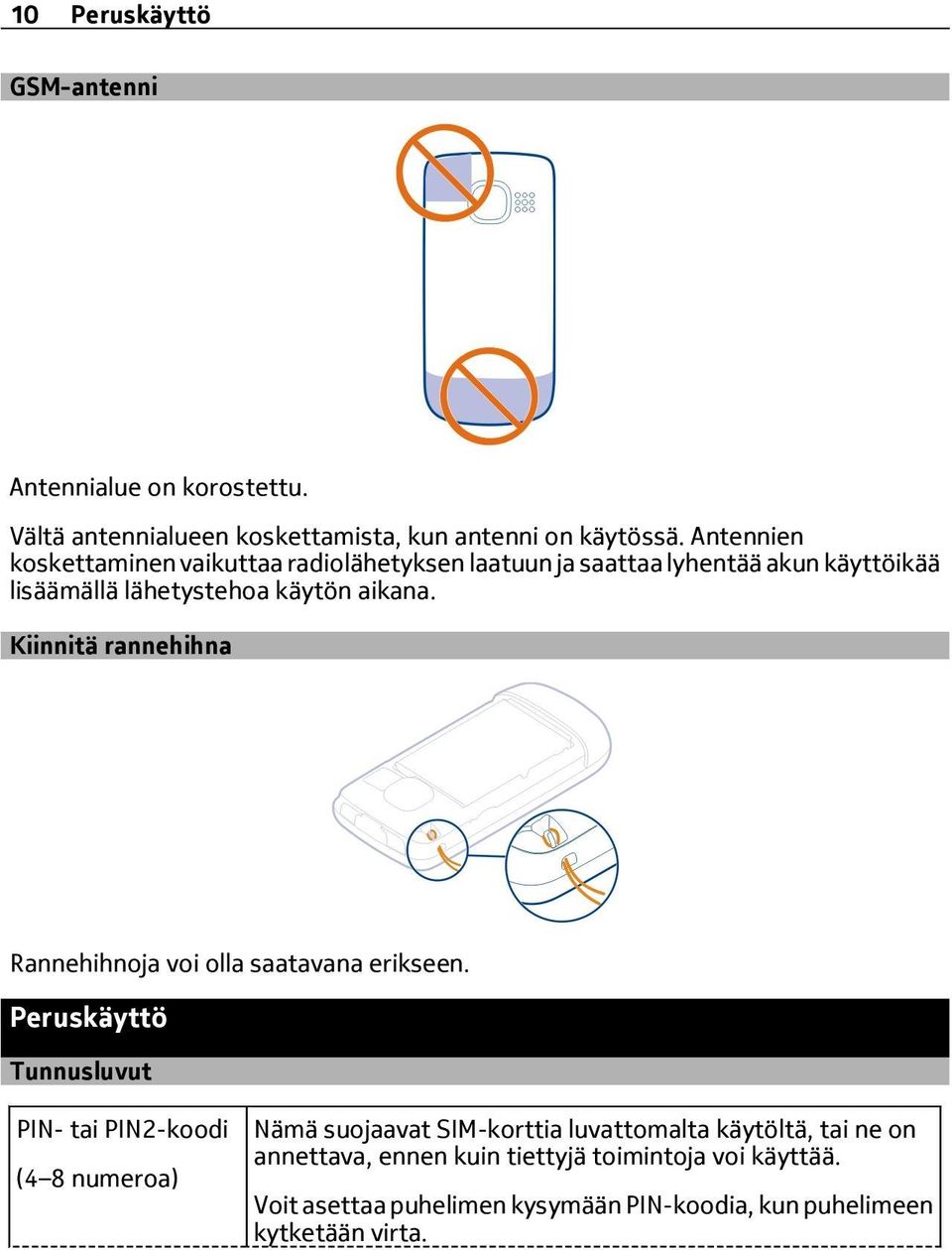 Kiinnitä rannehihna Rannehihnoja voi olla saatavana erikseen.