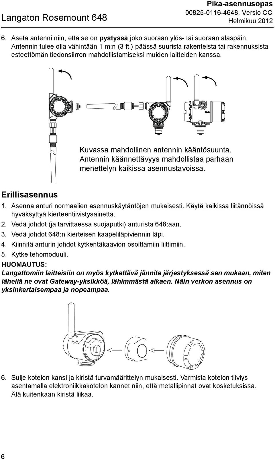 Antenna rotation allows for best installation practices in any configuration. Kuvassa mahdollinen antennin kääntösuunta.