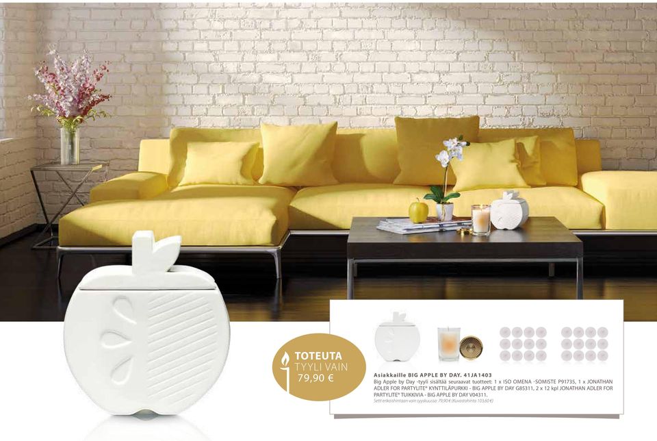 P91735, 1 x JONATHAN ADLER FOR PARTYLITE KYNTTILÄPURKKI - BIG APPLE BY DAY G85311, 2 x 12