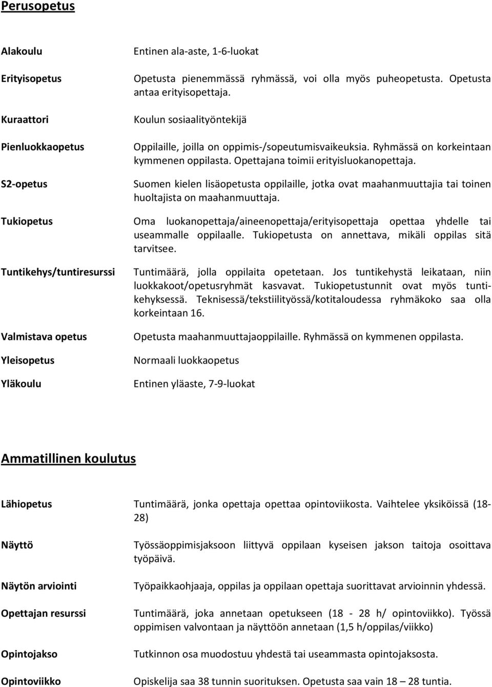 Suomen kielen lisäopetusta oppilaille, jotka ovat maahanmuuttajia tai toinen huoltajista on maahanmuuttaja. Oma luokanopettaja/aineenopettaja/erityisopettaja opettaa yhdelle tai useammalle oppilaalle.