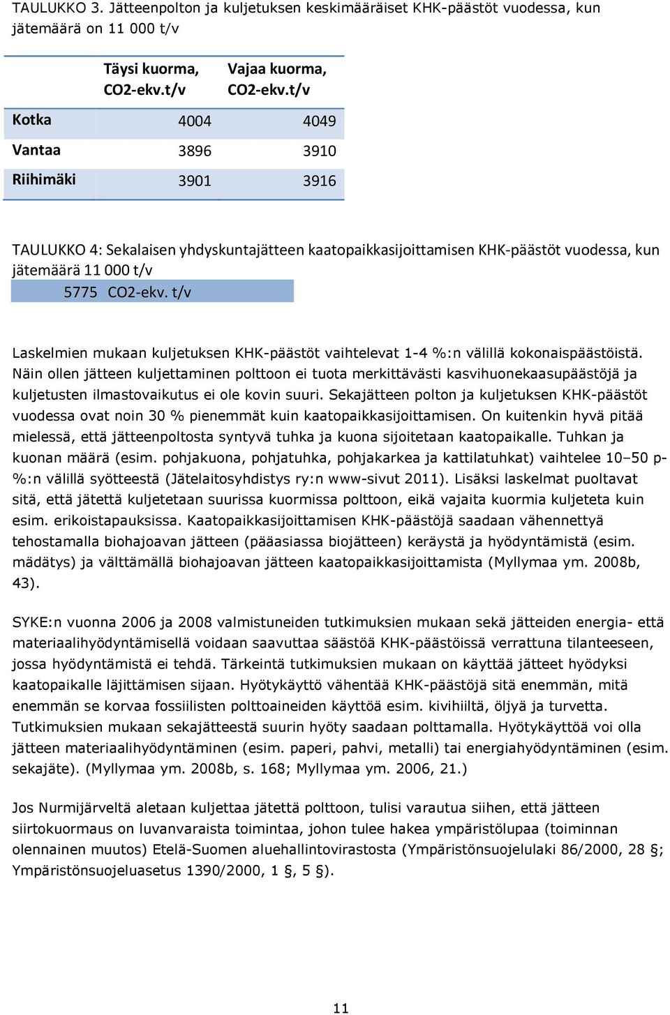 t/v Laskelmien mukaan kuljetuksen KHK-päästöt vaihtelevat 1-4 %:n välillä kokonaispäästöistä.