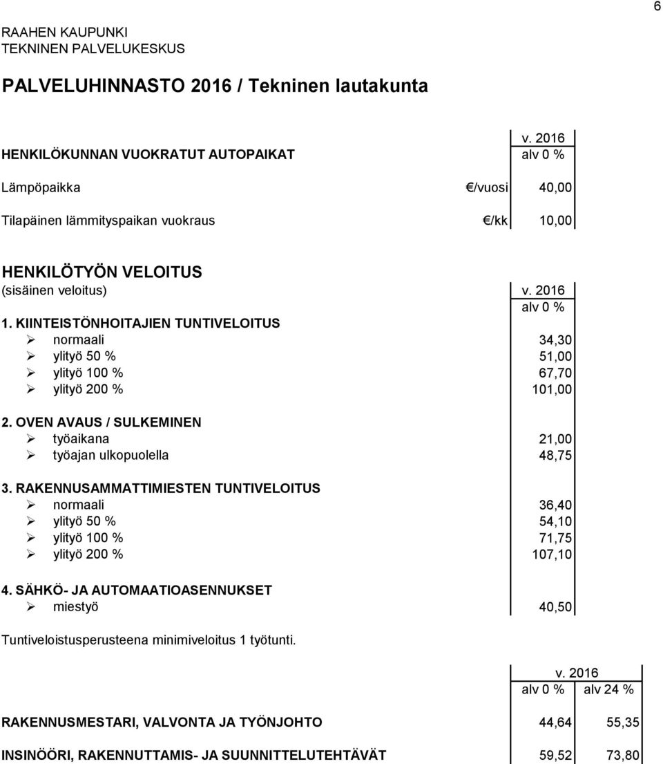 OVEN AVAUS / SULKEMINEN työaikana 21,00 työajan ulkopuolella 48,75 3.