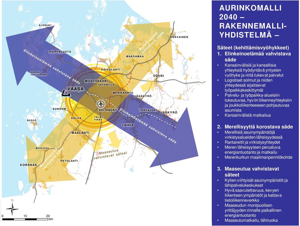 Elinkeinoelämää vahvistava säde Kansainvälisiä ja kansallisia yhteyksiä hyödyntävä yritysten vyöhyke ja niitä tukevat palvelut Logistiset solmut ja niiden yhteydessä sijaitsevat työpaikkakeskittymät