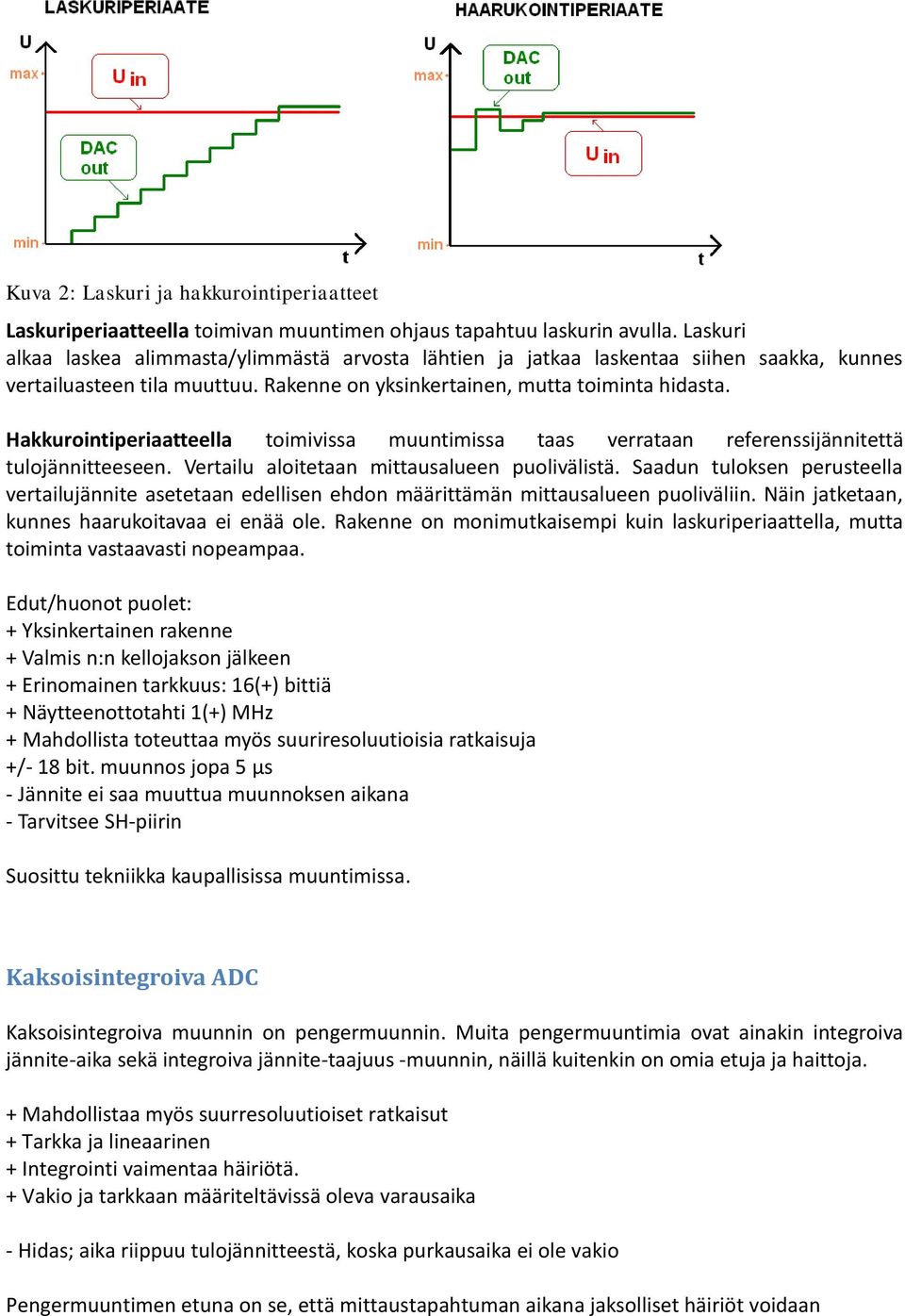 Hakkurointiperiaatteella toimivissa muuntimissa taas verrataan referenssijännitettä tulojännitteeseen. Vertailu aloitetaan mittausalueen puolivälistä.