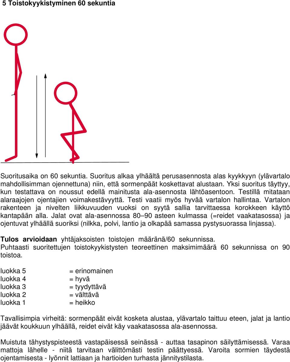 Vartalon rakenteen ja nivelten liikkuvuuden vuoksi on syytä sallia tarvittaessa korokkeen käyttö kantapään alla.