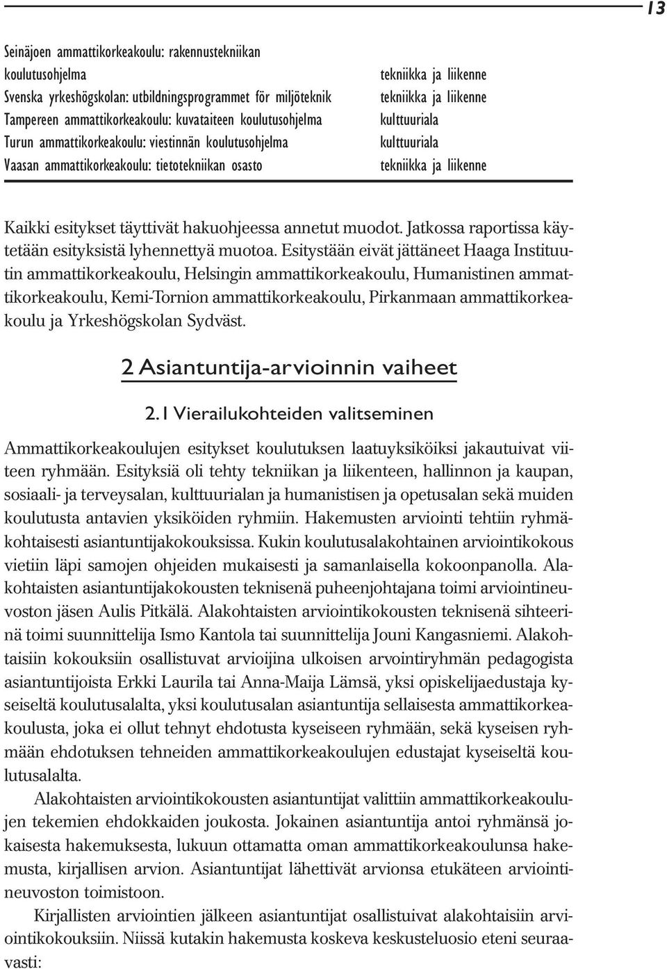 esitykset täyttivät hakuohjeessa annetut muodot. Jatkossa raportissa käytetään esityksistä lyhennettyä muotoa.