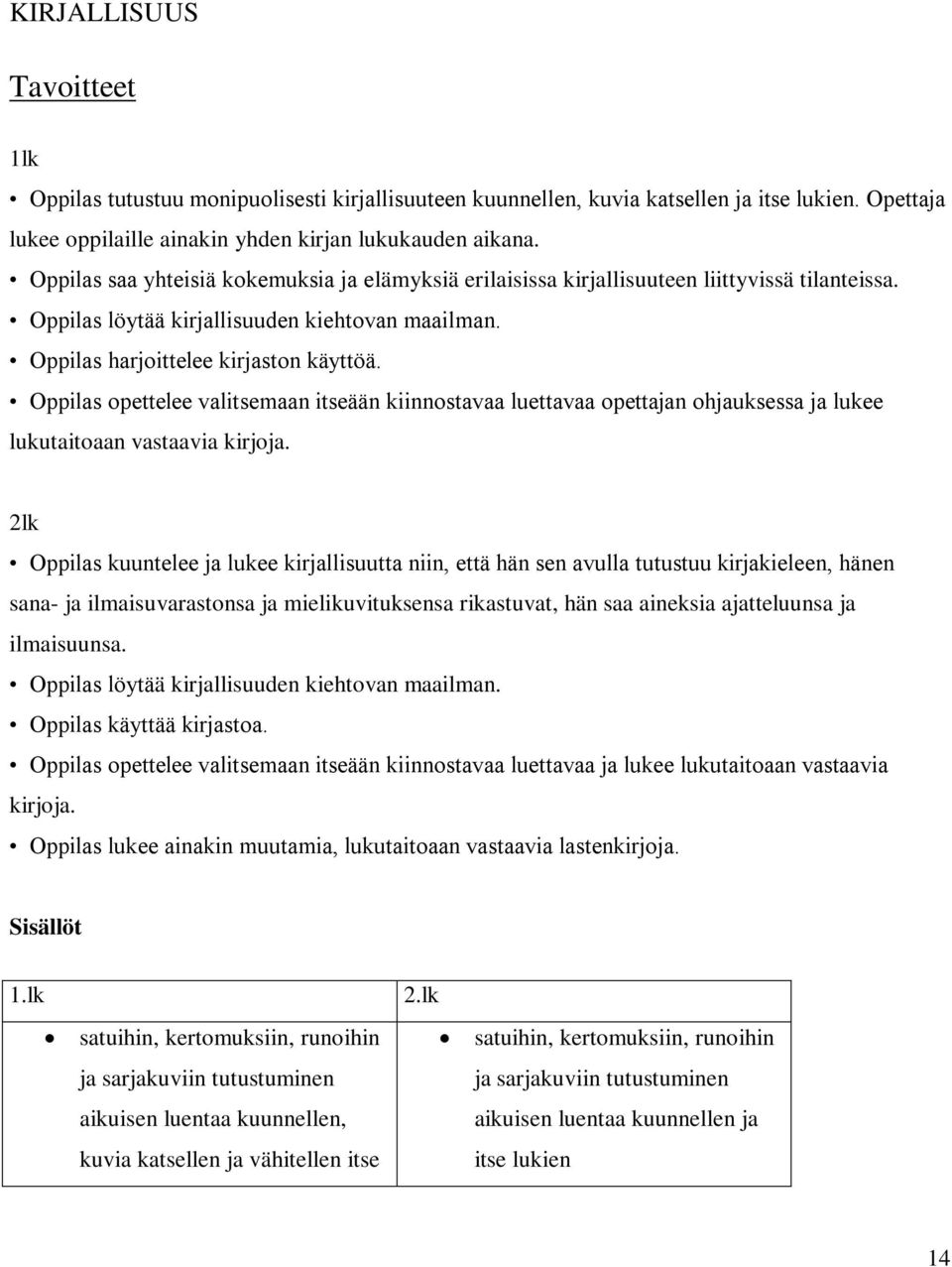 Oppilas opettelee valitsemaan itseään kiinnostavaa luettavaa opettajan ohjauksessa ja lukee lukutaitoaan vastaavia kirjoja.