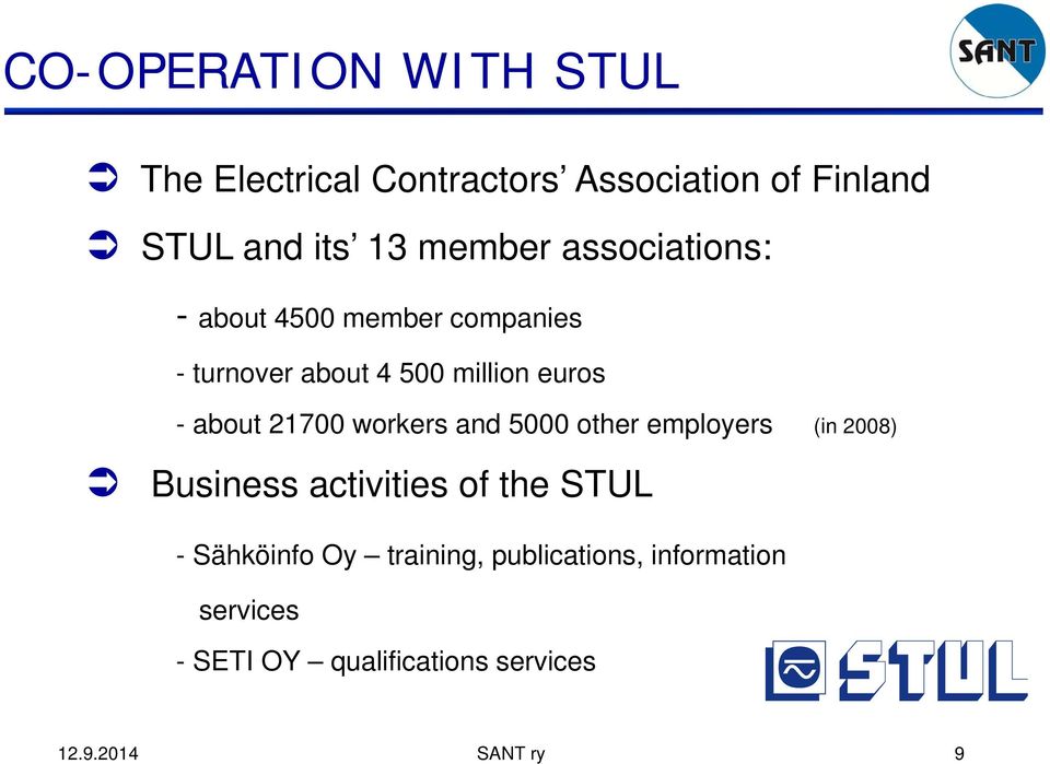 about 21700 workers and 5000 other employers (in 2008) Business activities of the STUL -