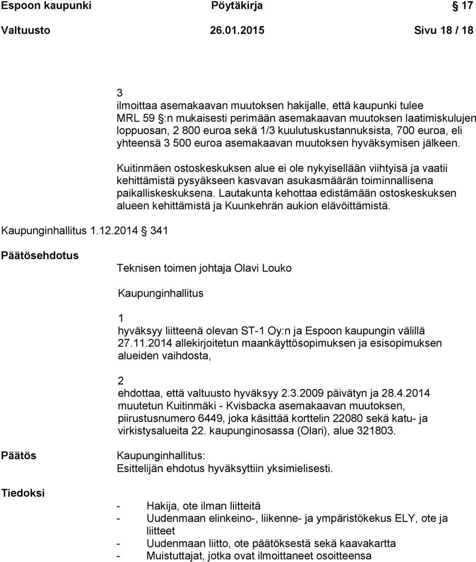 700 euroa, eli yhteensä 3 500 euroa asemakaavan muutoksen hyväksymisen jälkeen.