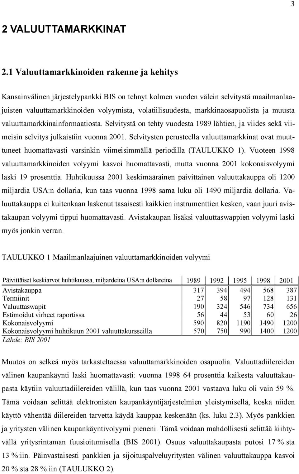 markkinaosapuolista ja muusta valuuttamarkkinainformaatiosta. Selvitystä on tehty vuodesta 1989 lähtien, ja viides sekä viimeisin selvitys julkaistiin vuonna 2001.