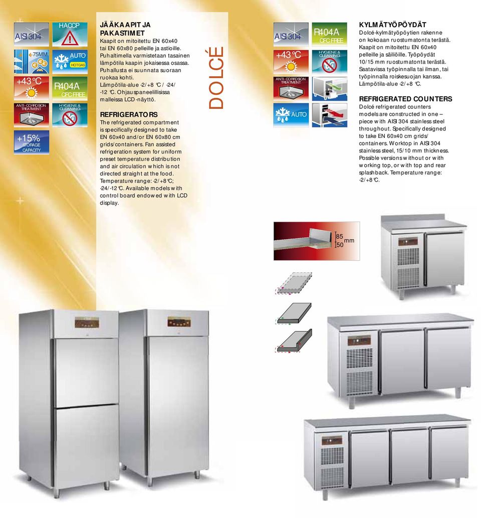 REFRIGERATORS The refrigerated compartment is specifically designed to take EN 60x40 and/or EN 60x80 cm grids/containers.