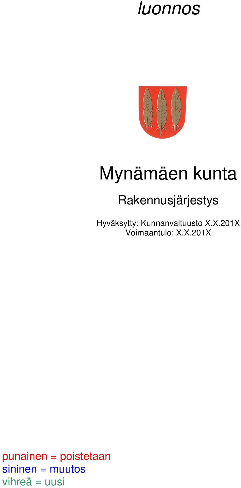 Kunnanvaltuusto X.X.201X Voimaantulo: X.