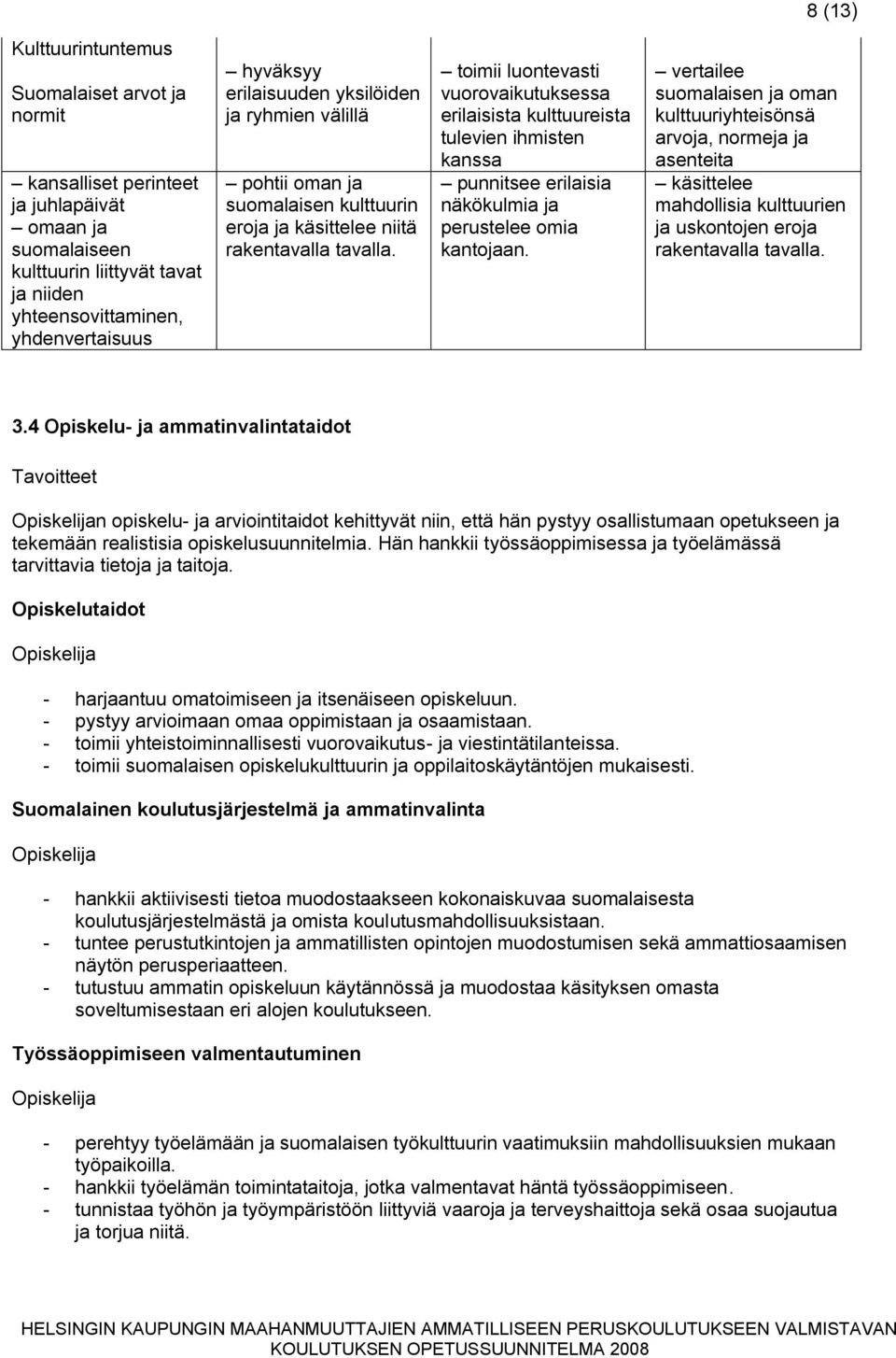 toimii luontevasti vuorovaikutuksessa erilaisista kulttuureista tulevien ihmisten kanssa punnitsee erilaisia näkökulmia ja perustelee omia kantojaan.