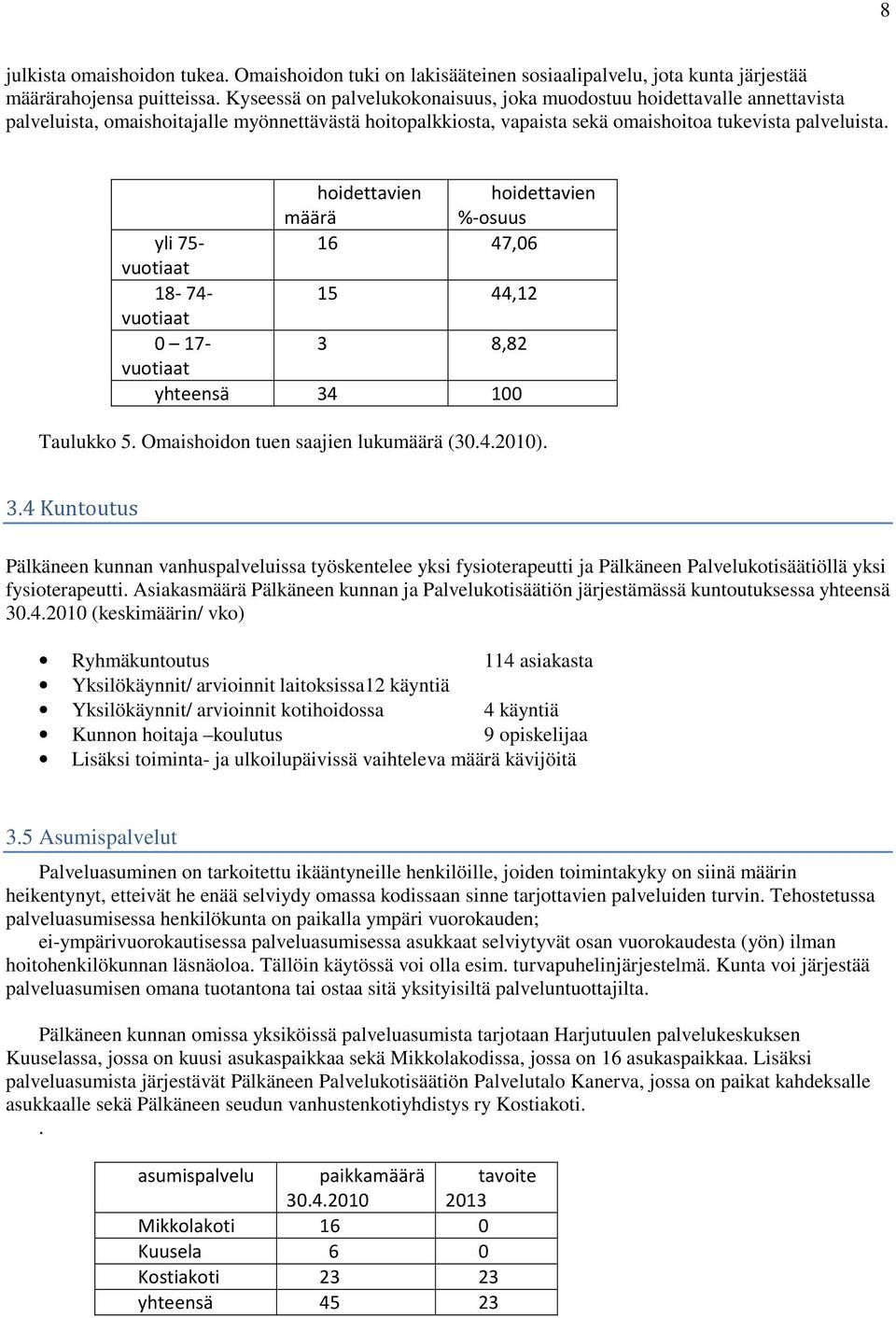 hoidettavien määrä hoidettavien %-osuus yli 75-16 47,06 vuotiaat 18-74- 15 44,12 vuotiaat 0 17-3 8,82 vuotiaat yhteensä 34