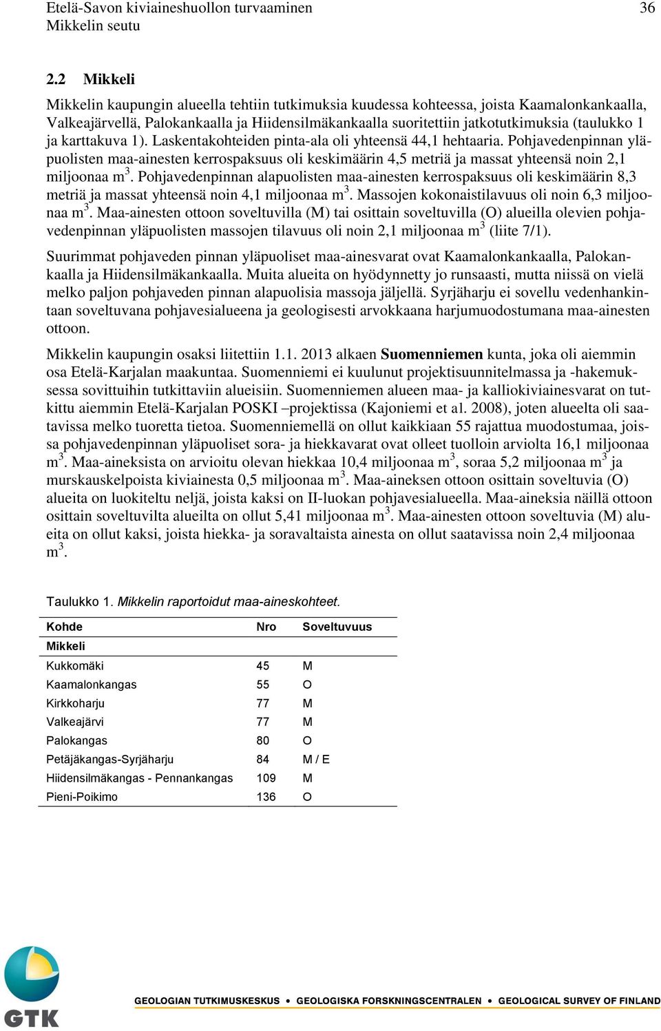 ja karttakuva 1). Laskentakohteiden pinta-ala oli yhteensä 44,1 hehtaaria.