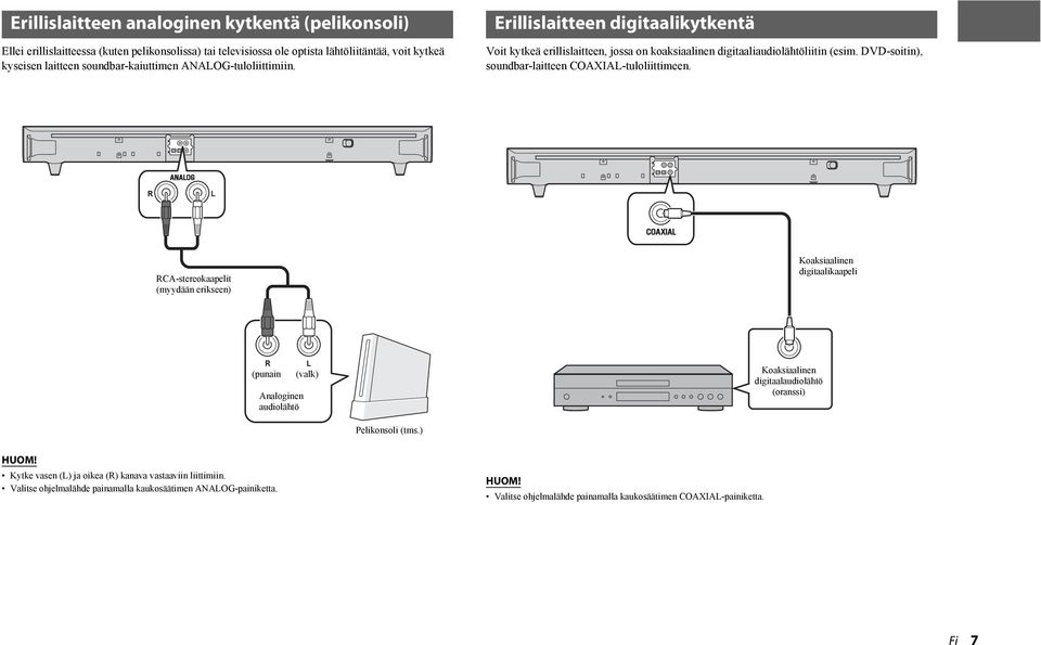 DVD-soitin), soundbar-laitteen COAXIAL-tuloliittimeen.